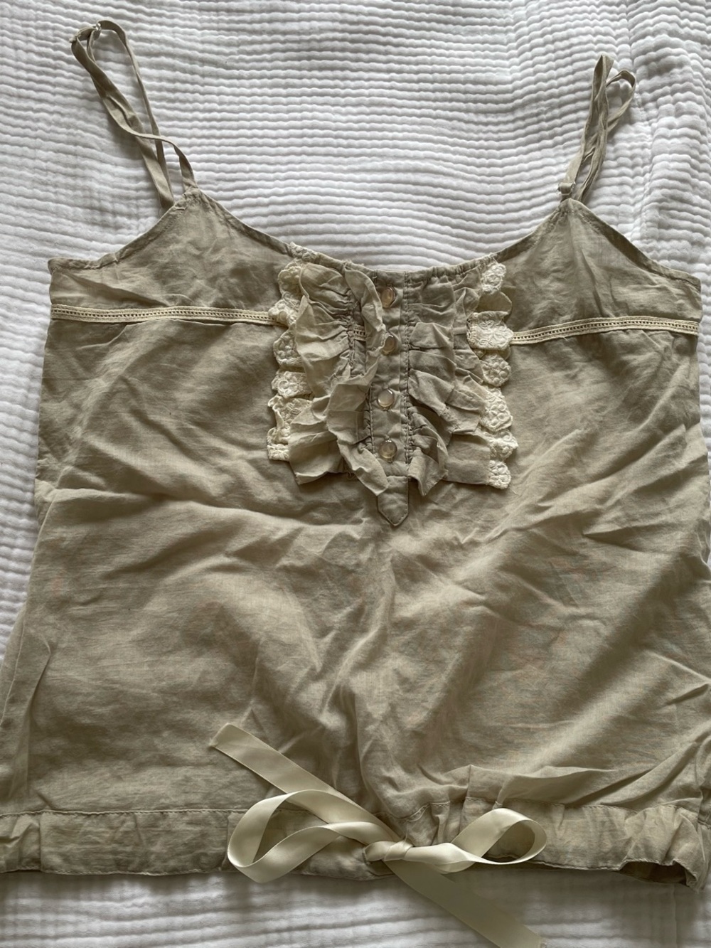 Grey and Cream Lace-Trim Cami Tank